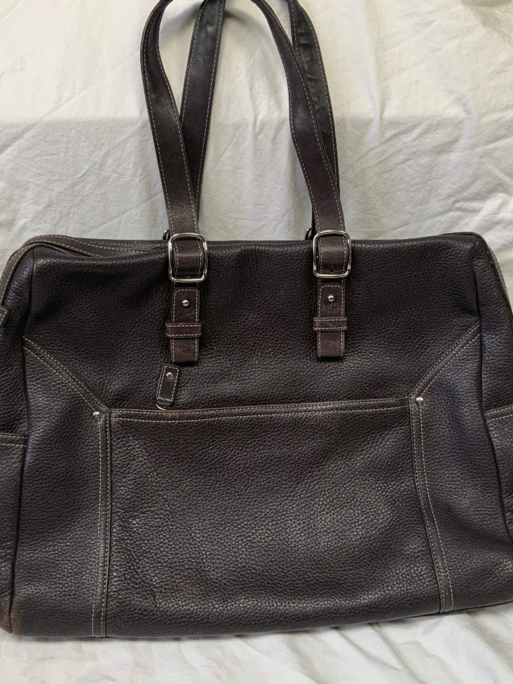 Large Brown Pebbled Leather Vintage Levenger Shoulder Laptop Work Bag